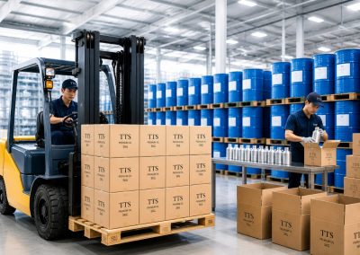 Large ready stock of perfume oils stored in warehouse for immediate bulk supply and commercial distribution