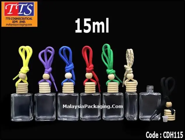 CDH115 15ml clear transparent rectangular hanging car perfume bottle with wooden cap