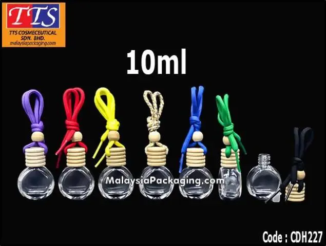 CDH227 10ml clear transparent round hanging car perfume bottle with wooden cap