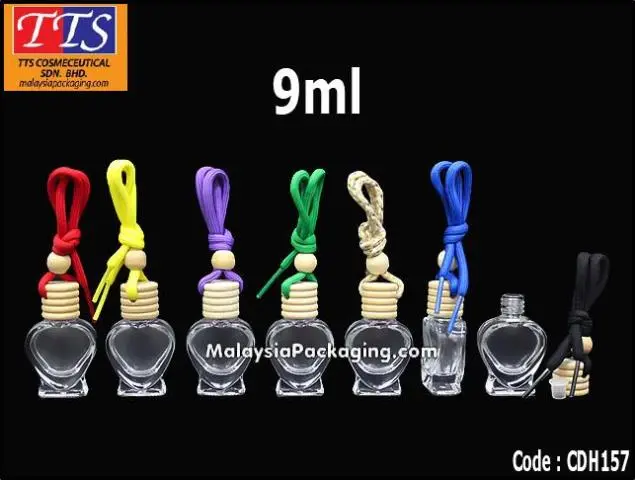 CDH157 9ml clear transparent heart-shaped hanging car perfume bottle with wooden cap