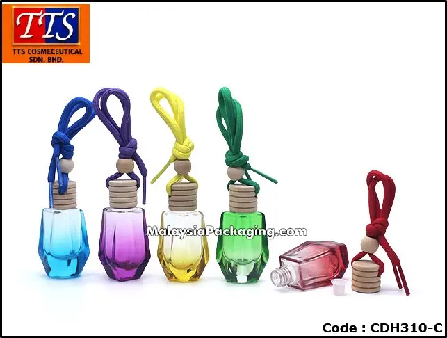 CDH310-C 9ml colorful diamond hanging car perfume bottle with wooden cap