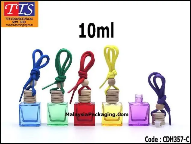 CDH357-C 10ml colorful square hanging car perfume bottle with wooden cap
