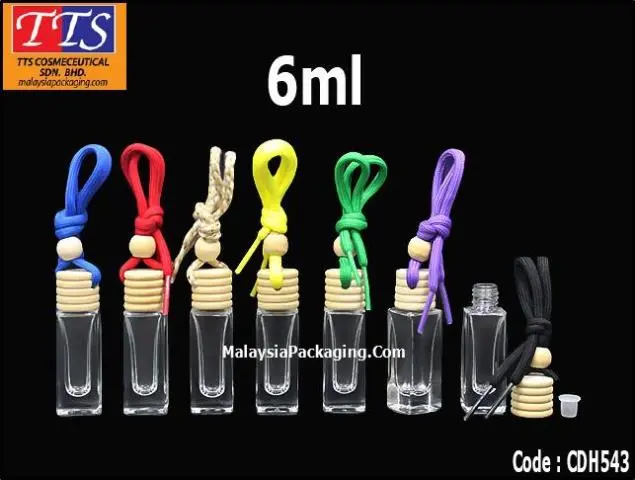 CDH543 6ml clear transparent rectangular hanging car perfume bottle with wooden cap
