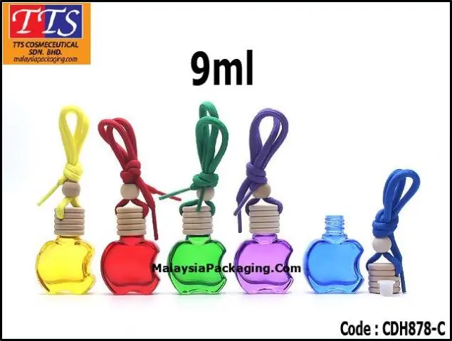 CDH878-C 9ml colorful apple hanging car perfume bottle with wooden cap