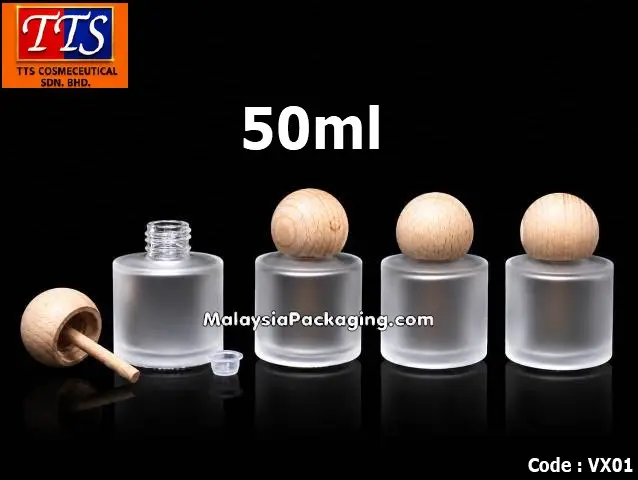 VX01 50ml car diffuser perfume bottle with frosted glass and wooden cap