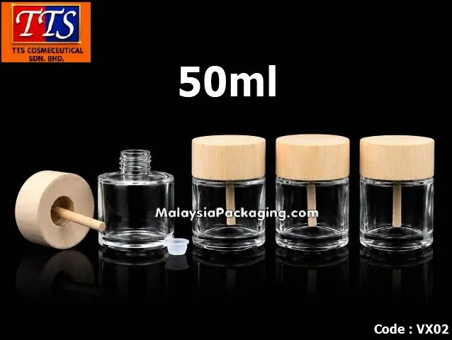 VX02 50ml clear glass car diffuser perfume bottle with round wooden cap
